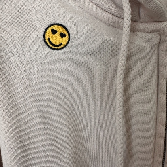 Beige Hoodie with Smiley Face Patches - Picture 2 of 5